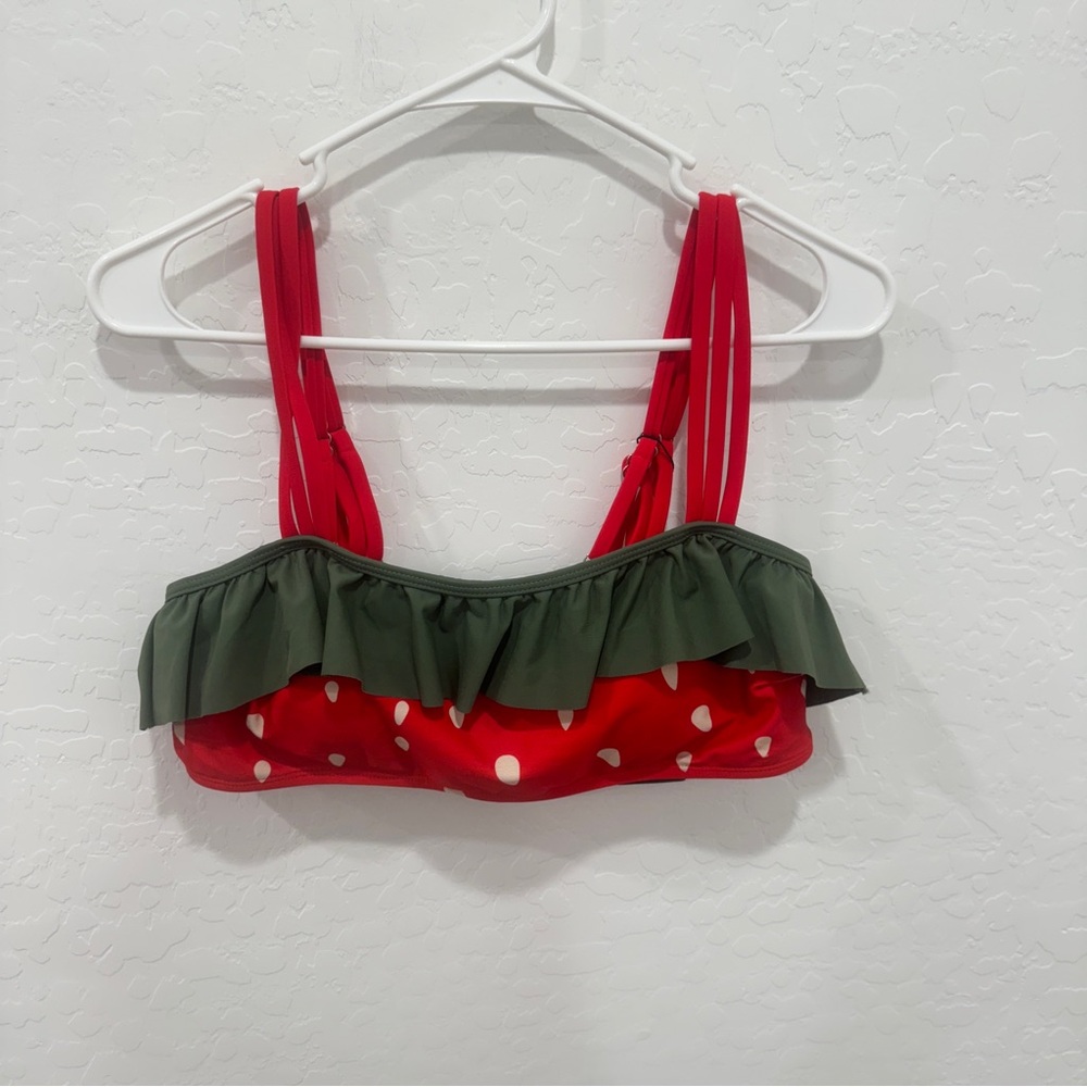 NWT Retro Stage Bikini Top Womens 1X Watermelon Red Green Ruffle Vacation Beach